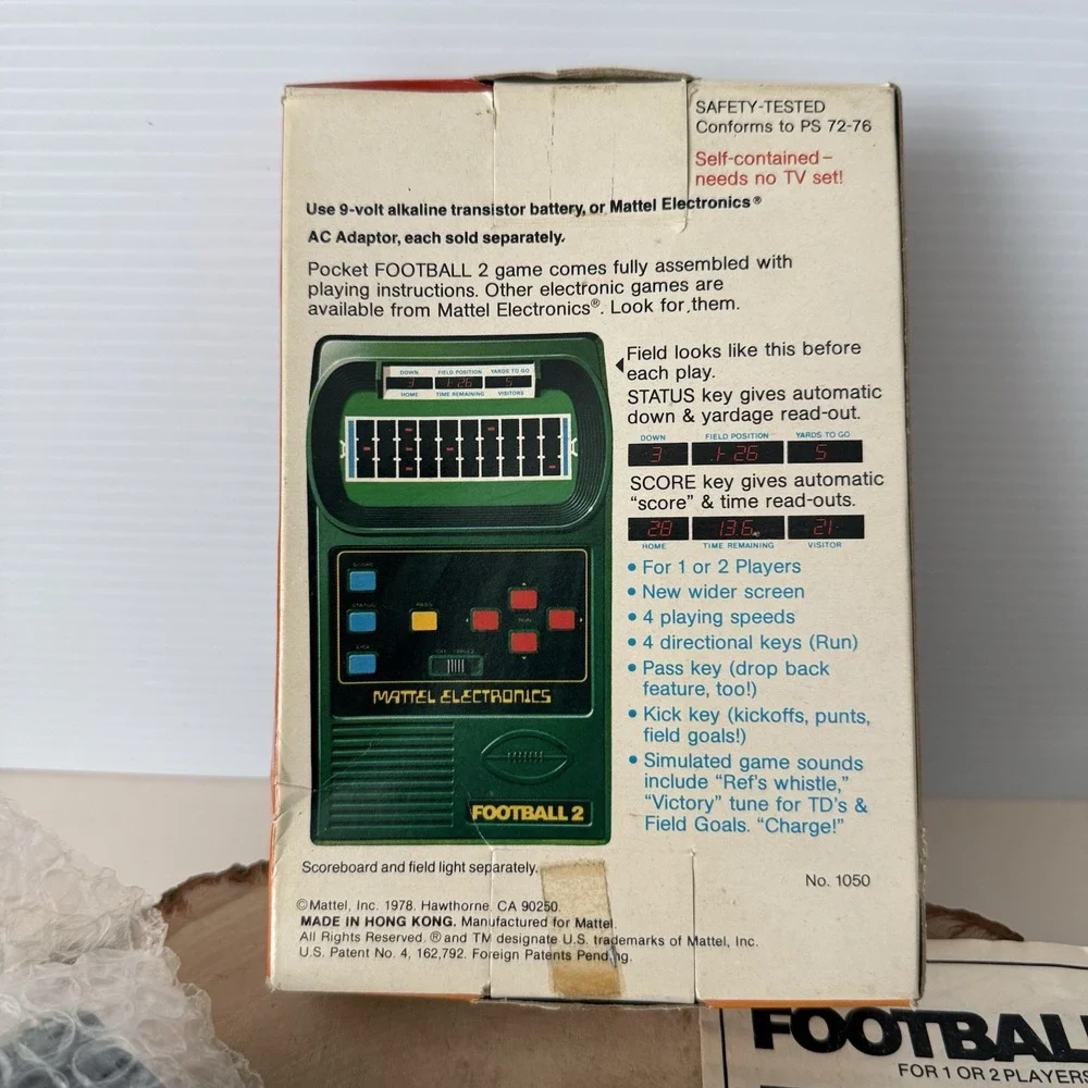 Vintage 1978 Mattel Electronics FOOTBALL 2 Game w/ Original Box & Instructions.